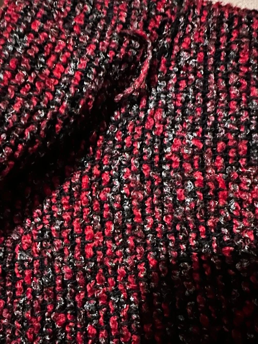 Source Unknown Burgundy Knit Poncho with Black Faux Fur Cuffs